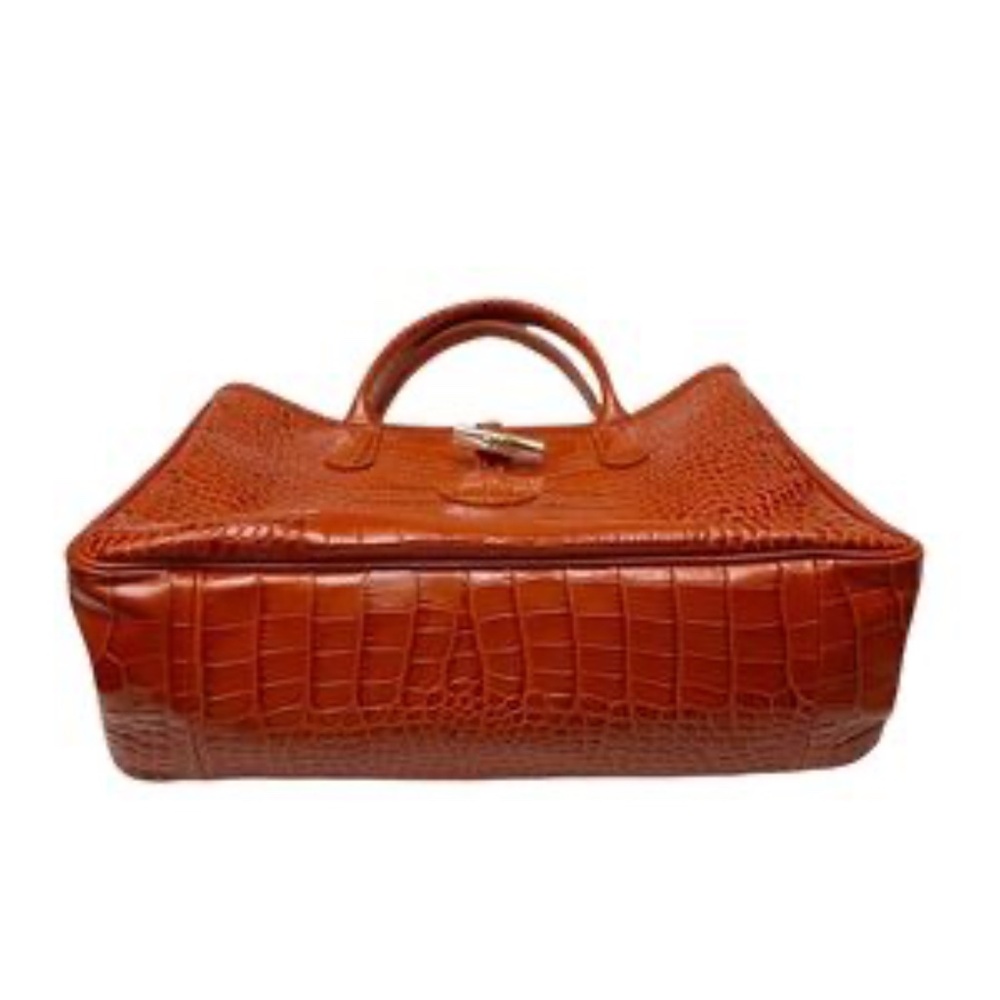 Longchamp Terracotta Roseau Croc Embossed Leather Toggle Shopper Top Handle Bag - Picture 3 of 12